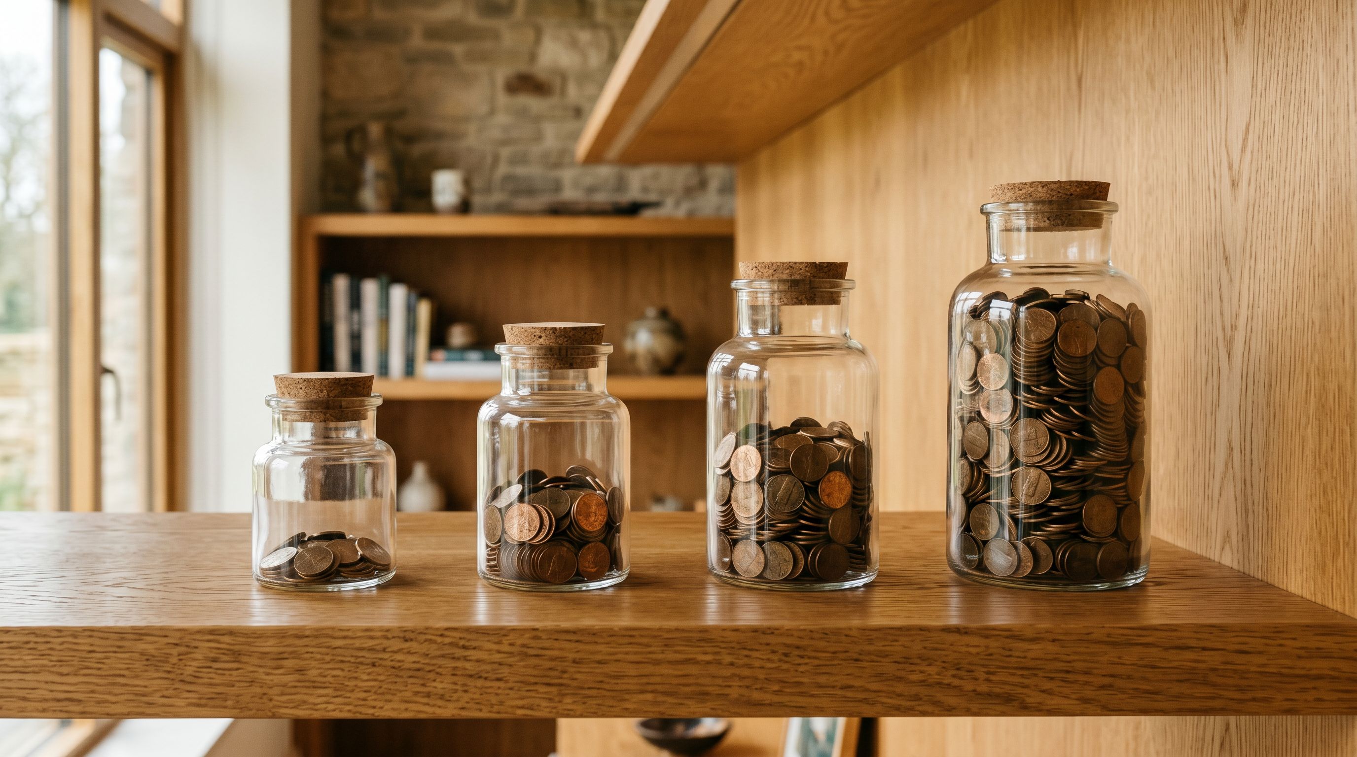 Four tiered glass jars representing AI model selection from Starter to Enterprise plan tiers.