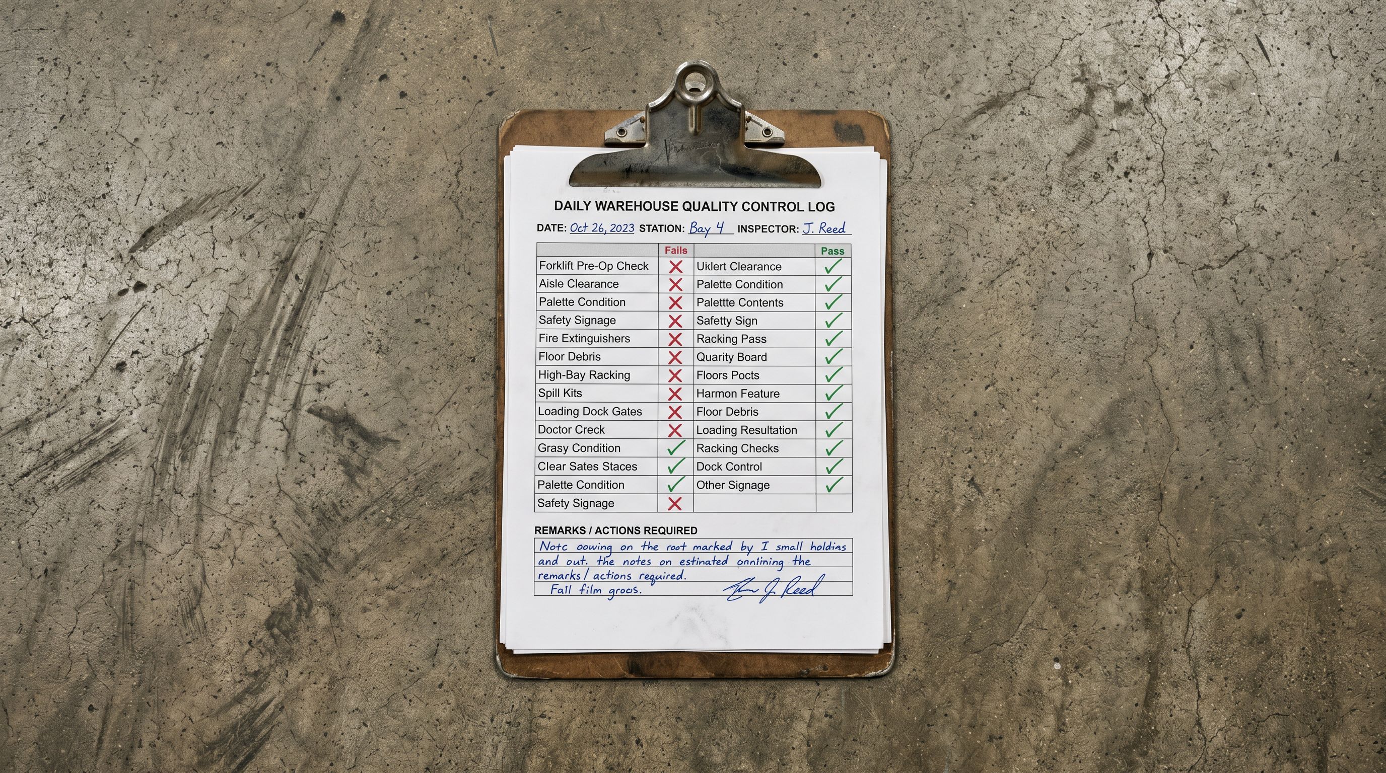 A printed quality control checklist on a clipboard representing a product catalogue audit.
