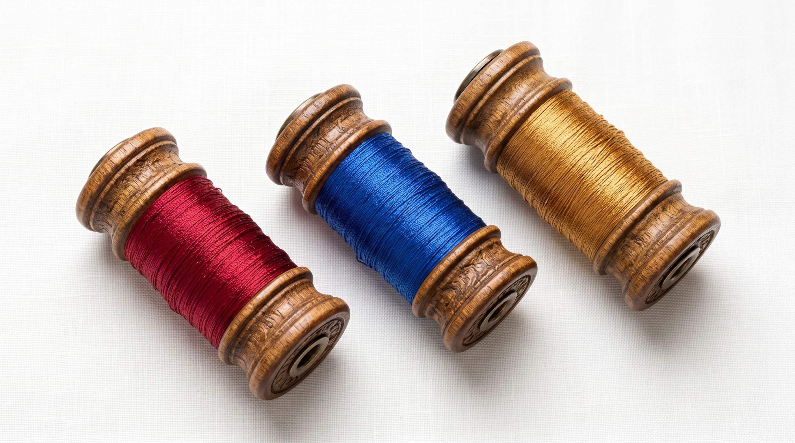 Coloured wooden spools representing Brand Voice applied consistently across Importier features