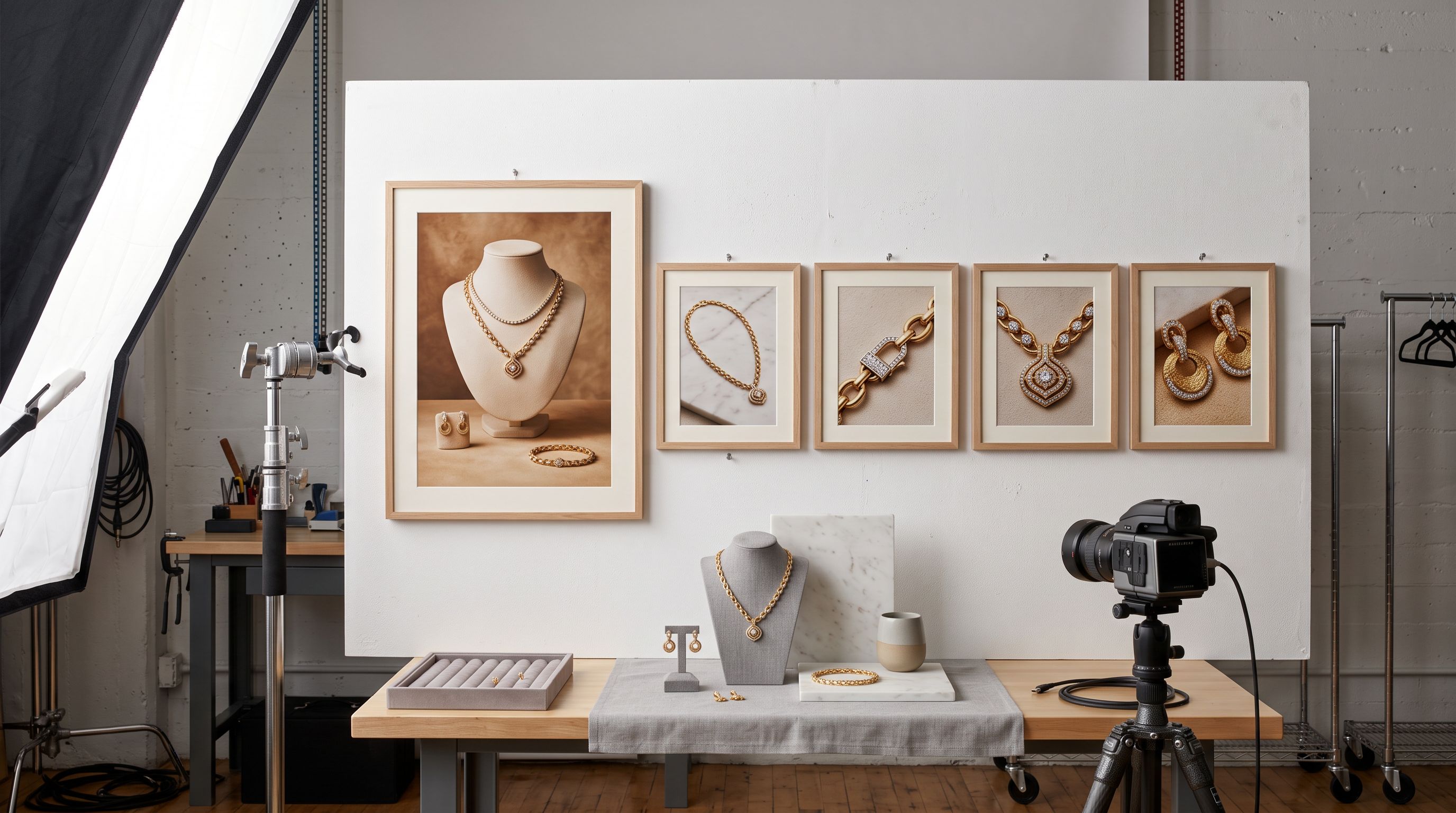 Jewellery product photography set arranged in correct display sequence with hero shot positioned first and detail shots following in order