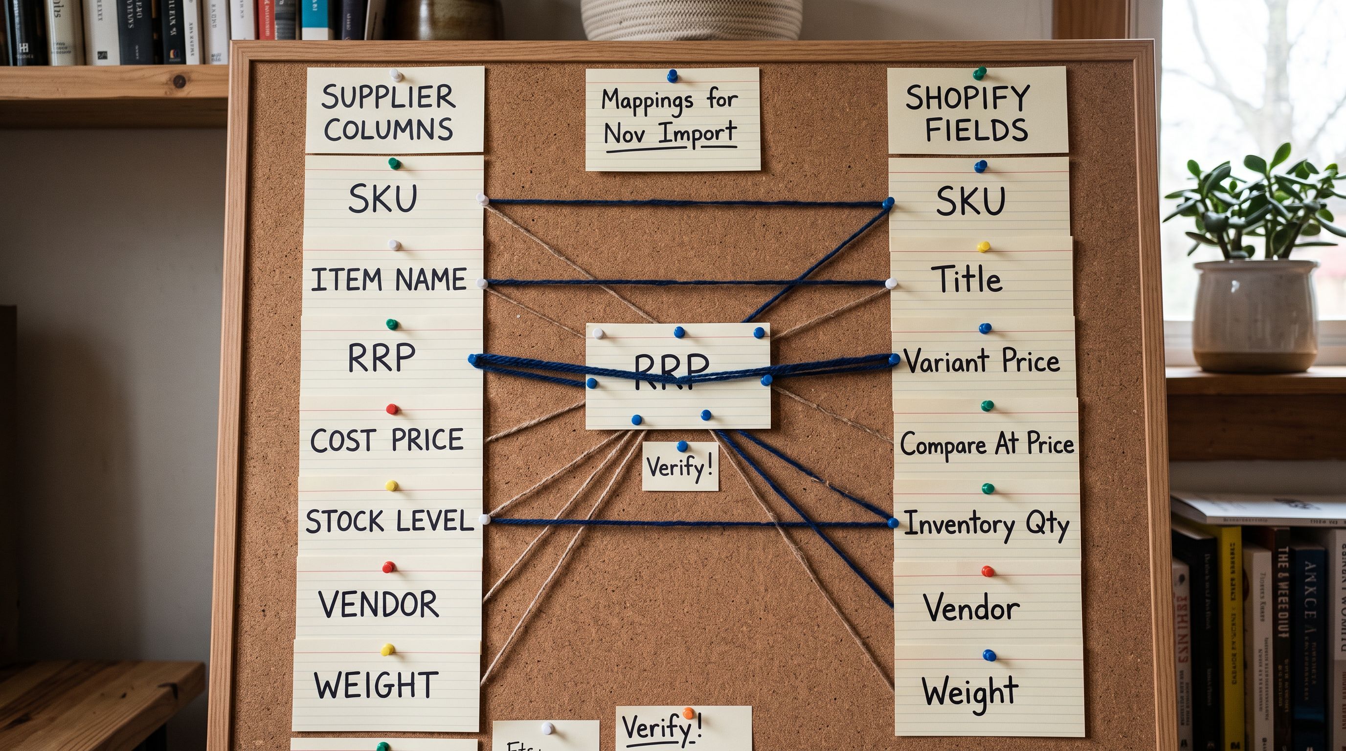 The Importier import wizard showing a column mapping interface with a supplier column named RRP being matched to the Variant Price field.