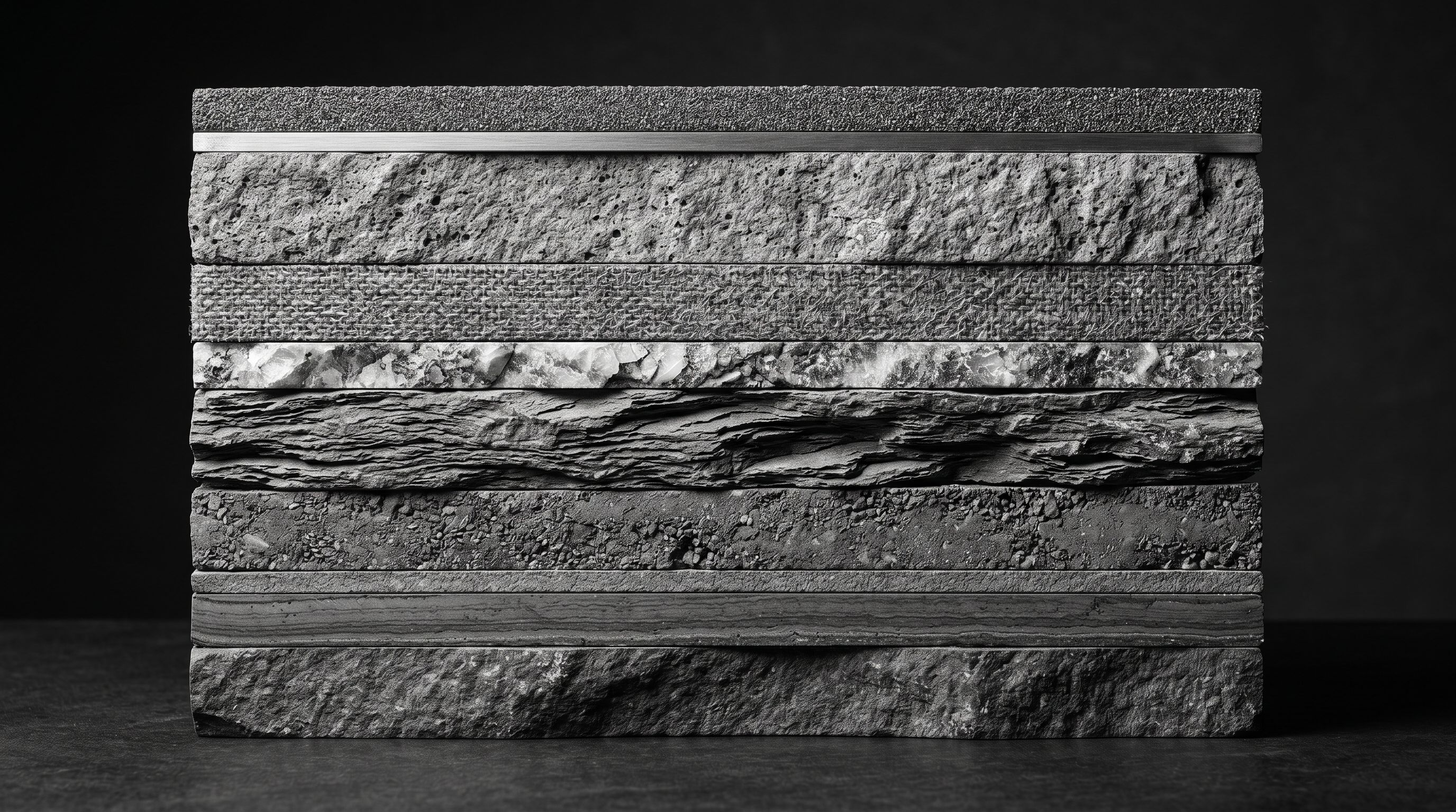 Structured cross-section of layered material bands showing clear hierarchical order from top to bottom.