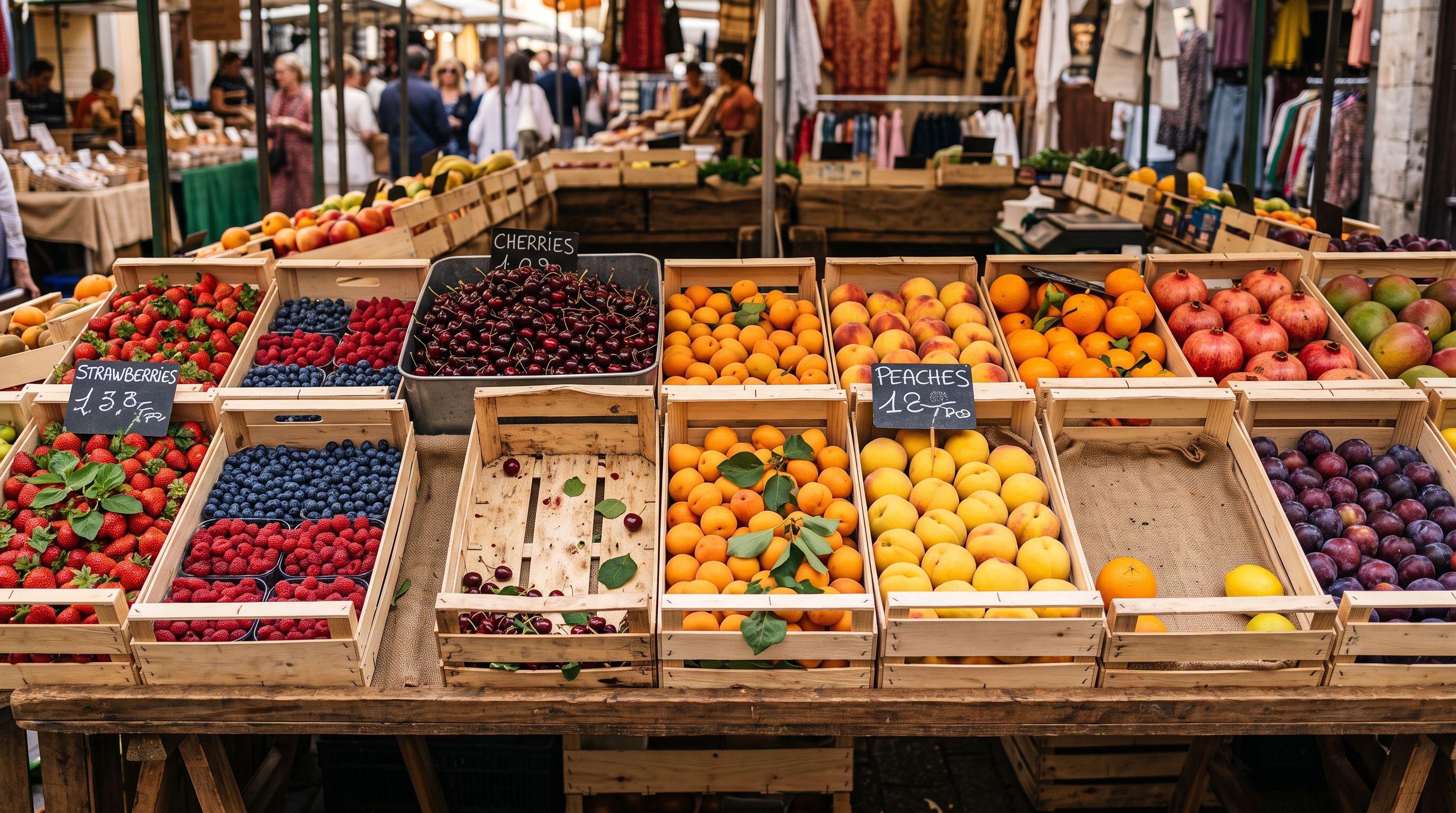 Market stall displaying full and sparse produce crates illustrating content quality gaps.