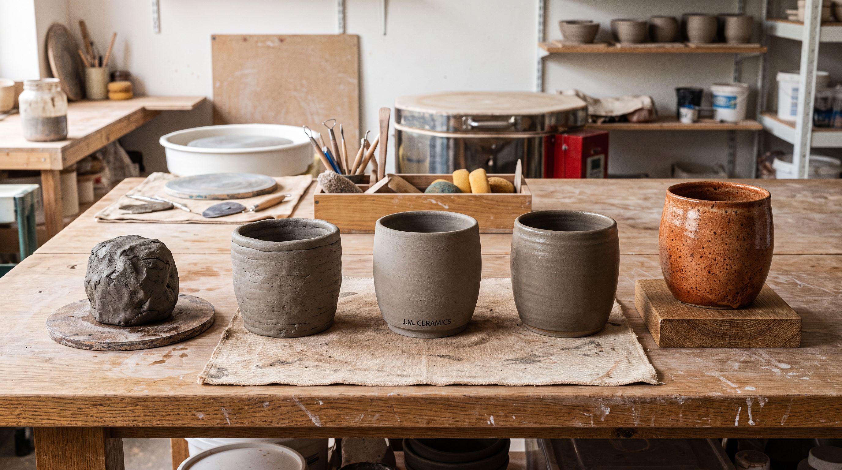 Clay vessels at sequential completion stages representing the import-before-translation workflow.